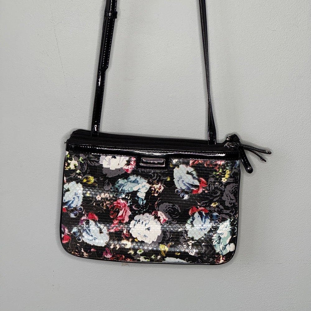 Nine West Black Floral Patent Crossbody Bag